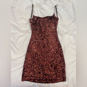 B Darlin Copper Red Sequin Bodycon Mini Dress